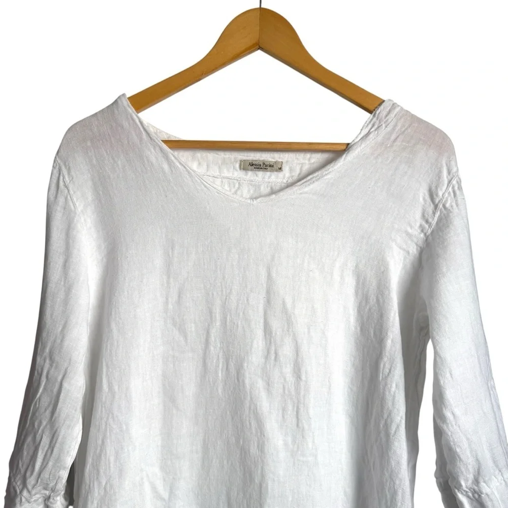 Alessia Pacini 100% Linen Mini Dress Tunic Cover Up Women’s Medium White Beach
